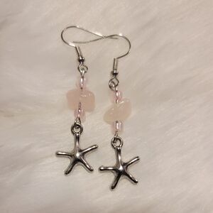 Hand-Made Pink & Silver Starfish Earrings